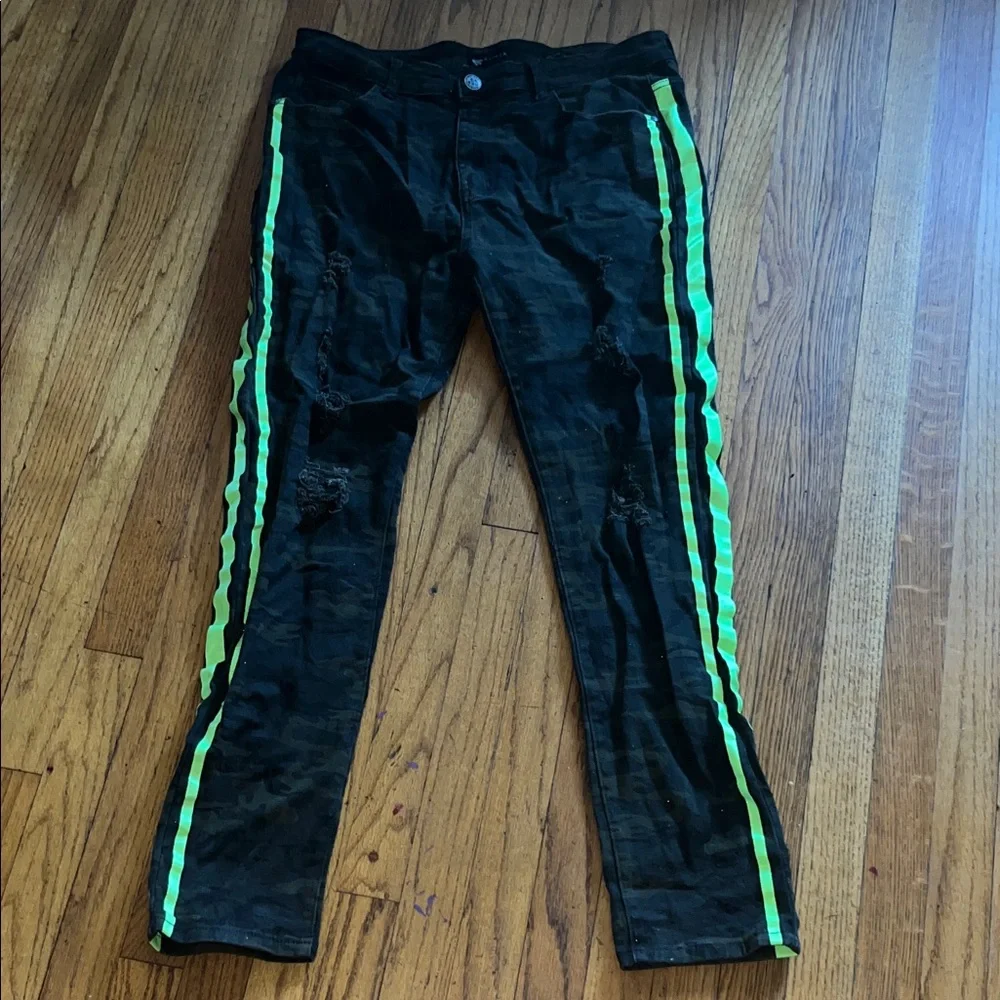 Waimea Men's Green & Black Skinny Jeans with Neon Green Stripes size 36 - Picture 3 of 6